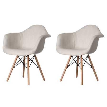 Fabulaxe Mid-Century Modern Style Fabric Lined Armchair with Beech Wooden Legs, White, PK 2 QI004325.WT.2